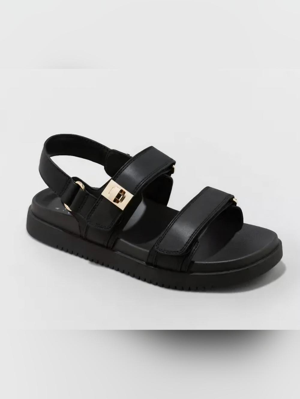 Black Platform Buckle Sandals with Gold Hardware